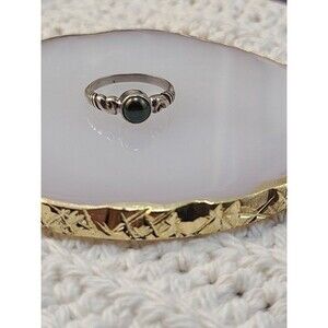 Sterling Silver Black Pearl Ring Size 7.25 Iridescent Gem Vintage Boho Style